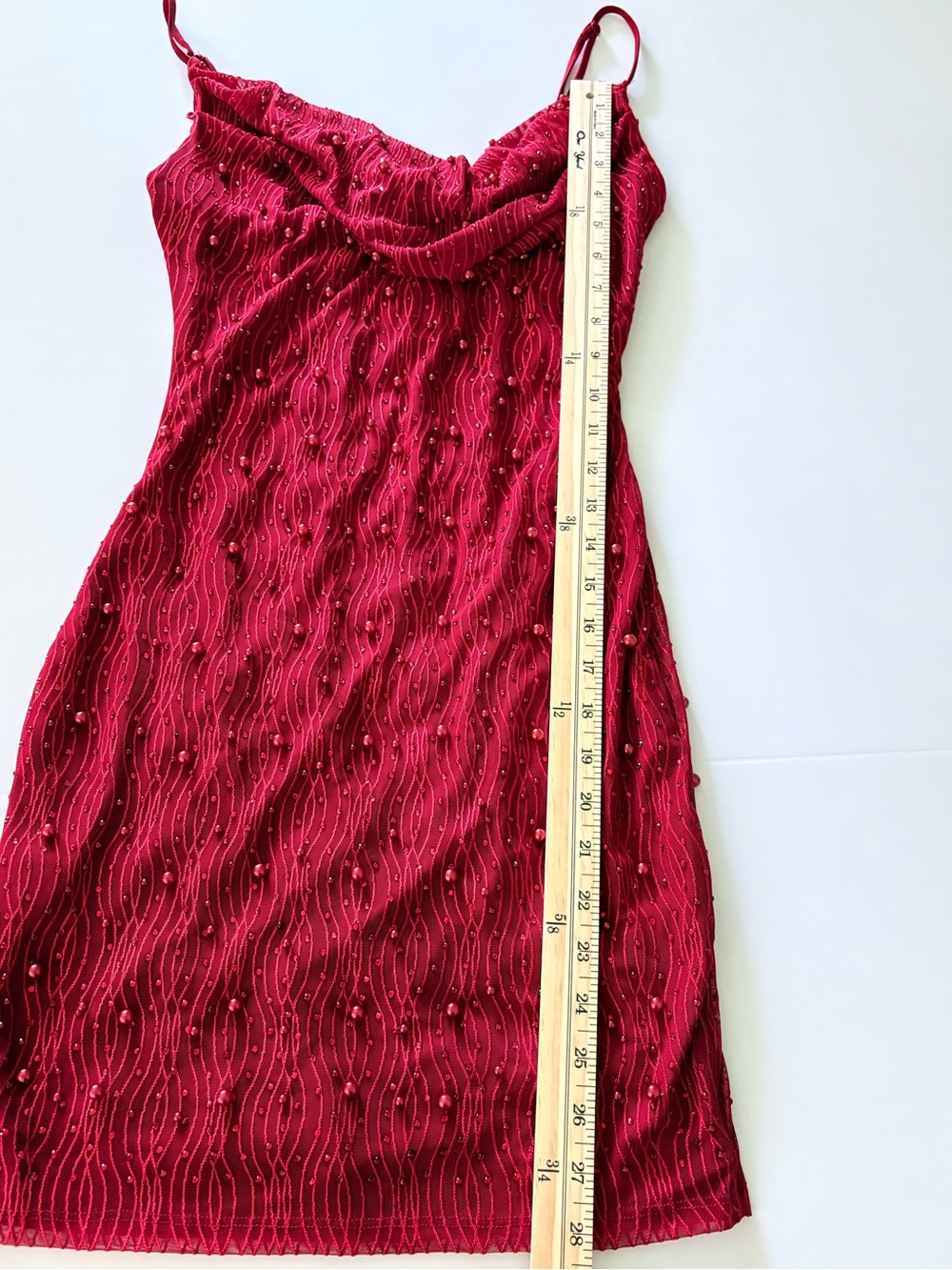 Windsor Red Beaded Mini Dress Women’s Medium Cowl Neck Y2K Party Cocktail NWT - Picture 7 of 12